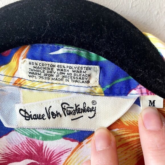 Diane von Furstenberg Vintage 80s Floral Button Down Short Sleeve M - Picture 2 of 8